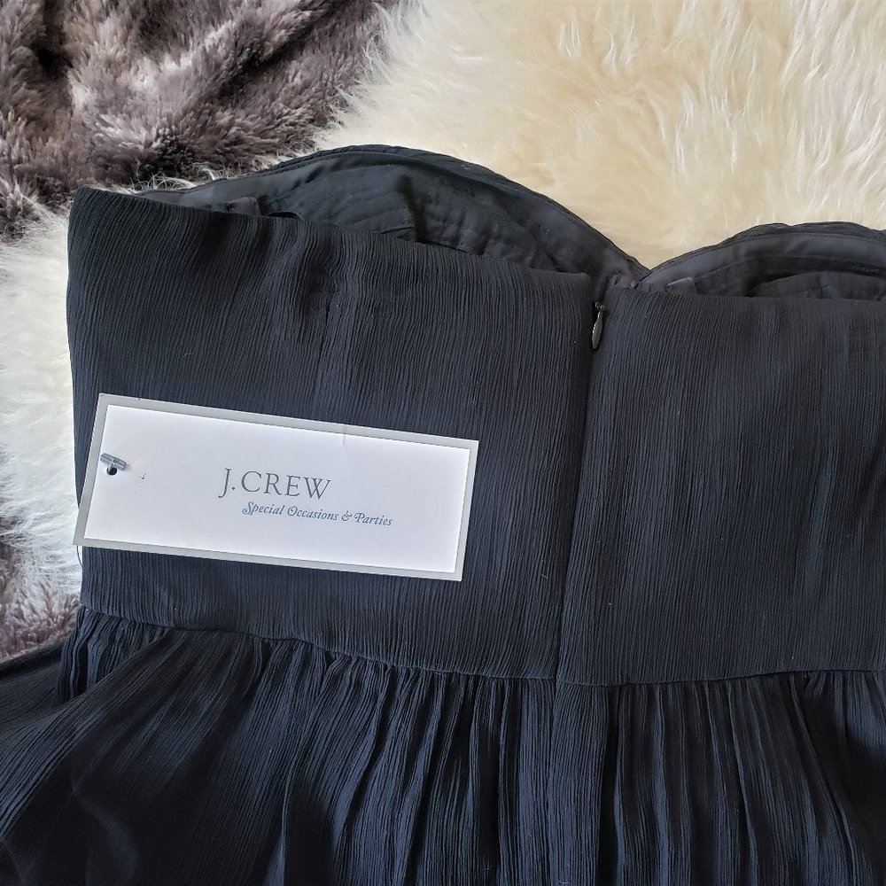 J. Crew Strapless Silk Chiffon Dress - NWT! Elegant Black Dress Size 6 - Picture 10 of 16
